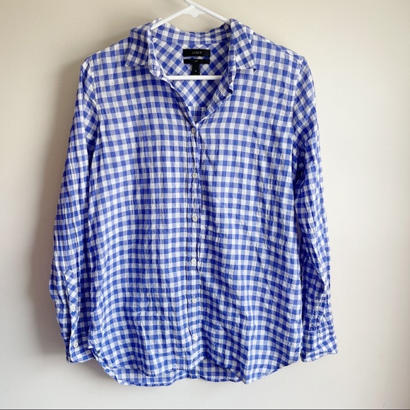 J. Crew Tops - J Crew Blue White Plaid Button Boy Shirt